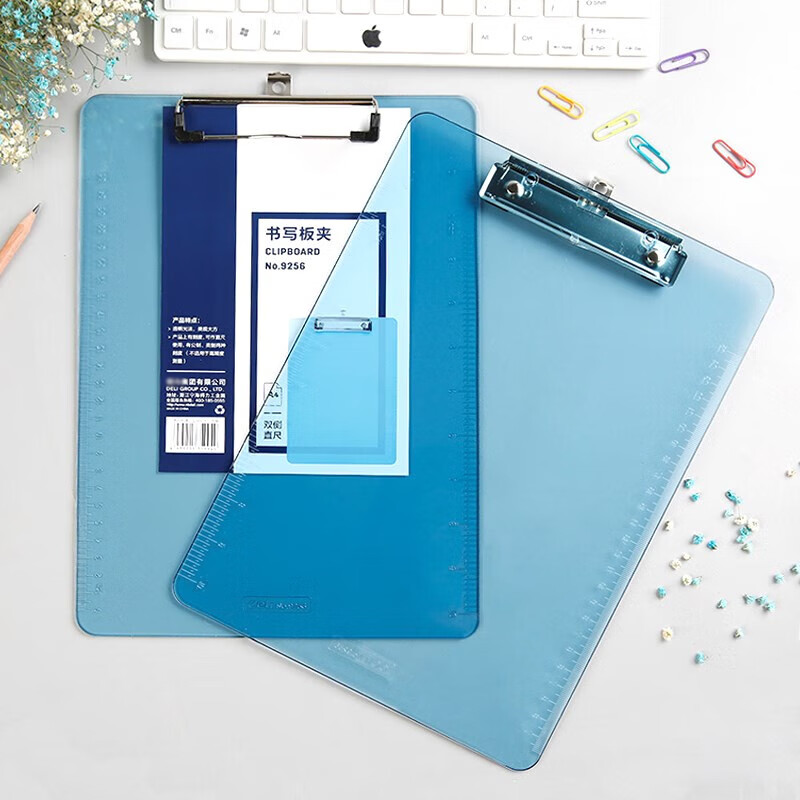 京舟源 毅 书写板夹A4文件夹垫板纸夹板写字板夹可悬挂菜单夹子车间记录板夹 透明蓝