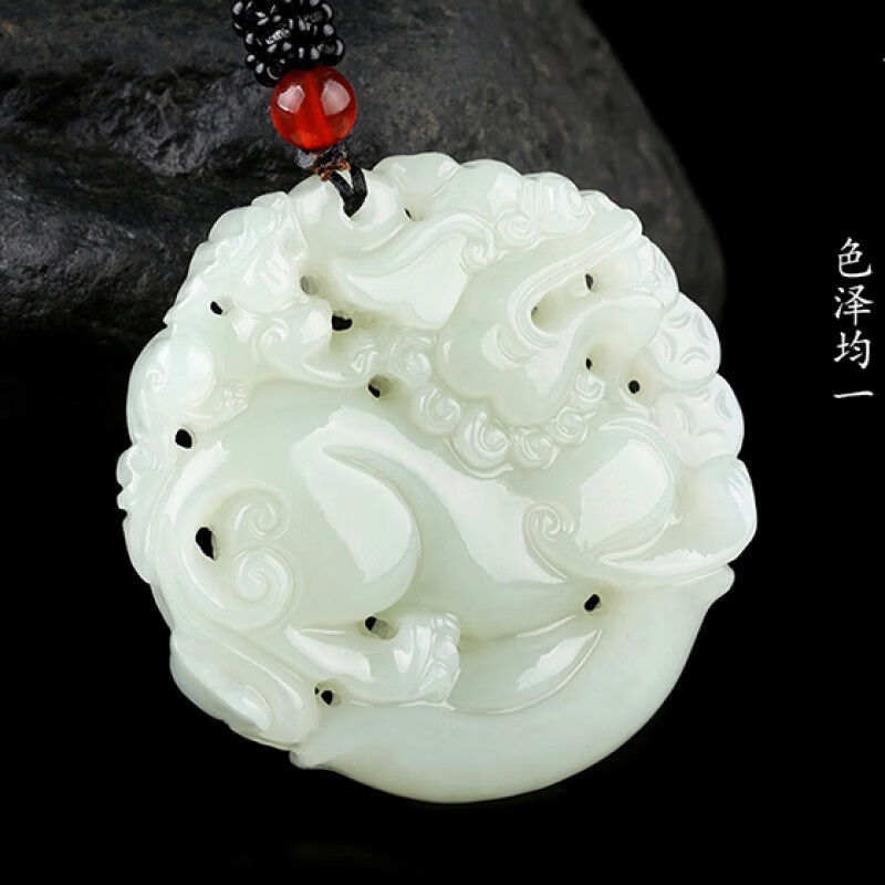 莲雨恋星新疆羊脂级白玉貔貅玉牌玉吊坠男女款项链玉佩 款项链玉佩