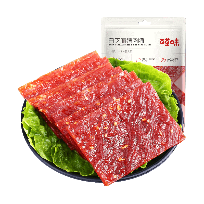 Be&Cheery 百草味 白芝麻猪肉脯自然片100g/袋肉干肉脯休闲零食猪肉片靖江风味特产