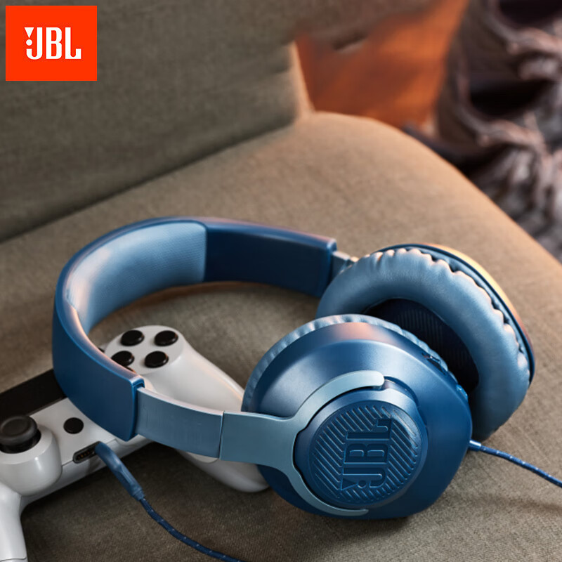 JBL 量子风暴Q100 头戴式游戏耳机电竞耳麦 7.1虚拟环绕立体声带麦话筒电脑手机有线 王者荣耀吃鸡耳机 蓝色