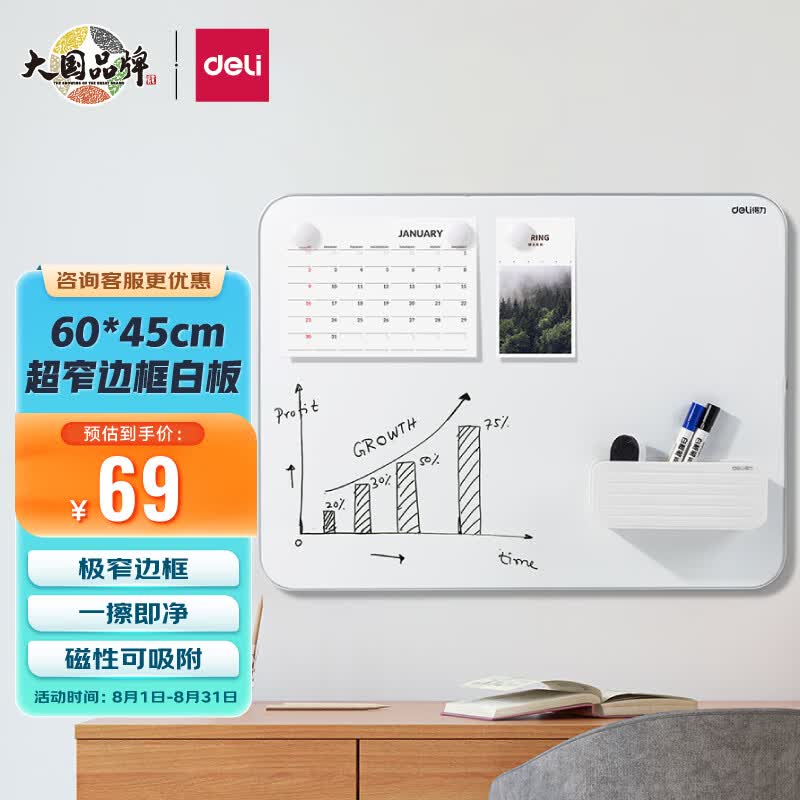得力(deli)挂式白板 窄边框系列60*45cm易擦磁性办公教学会议悬挂式白板家用儿童写字板黑板50025属于什么档次？