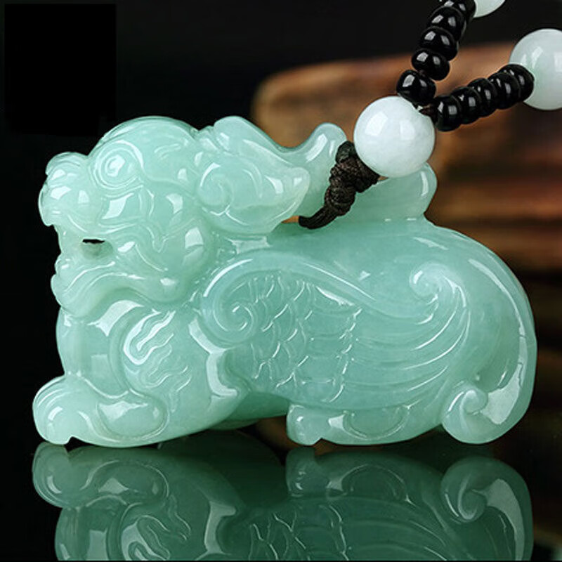 蒂宝莱(dibaolai)麒麟项链翡翠玉麒麟吊坠男玉项链立体玉坠男女款