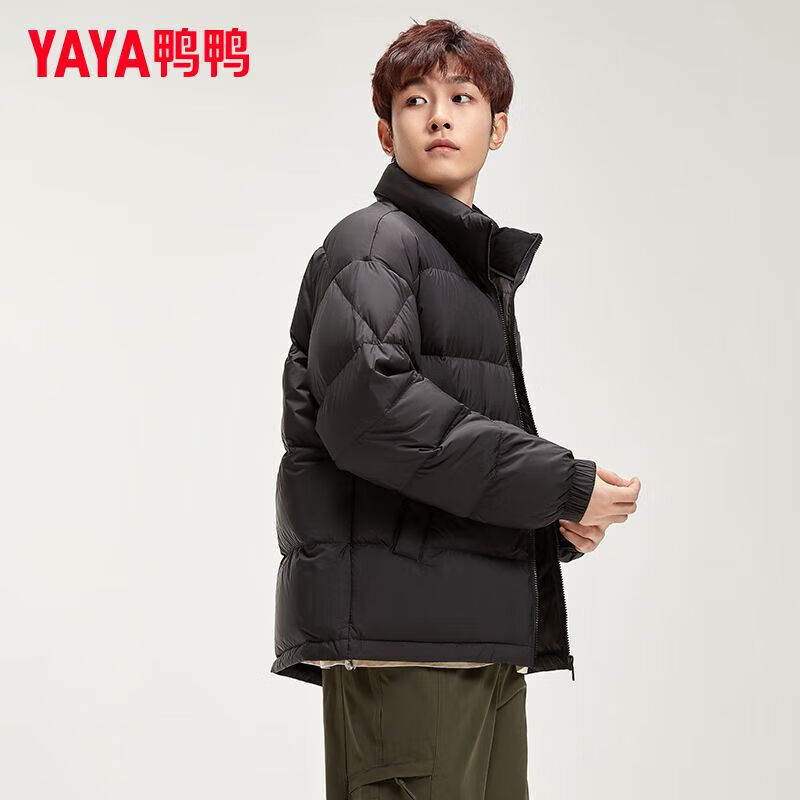 鸭鸭（YAYA）2025秋冬新款简约休闲短款时尚百搭保暖面包羽绒服立领外女装套潮 青光黑色 S
