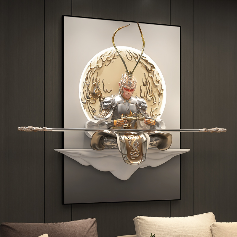 豫玺堂 斗战神佛入户玄关装饰画客厅led灯画齐天大圣孙悟空立体浮雕挂