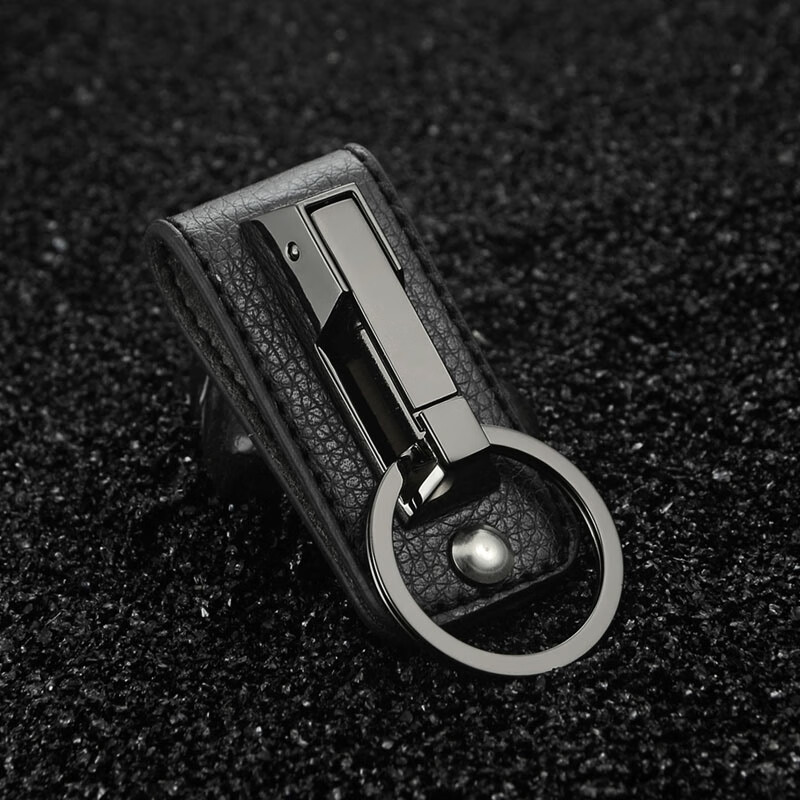 OXOoxo 皮带腰挂牛皮钥匙扣创意男士汽车钥匙扣挂件钥匙链刻字定制 镍色黑皮