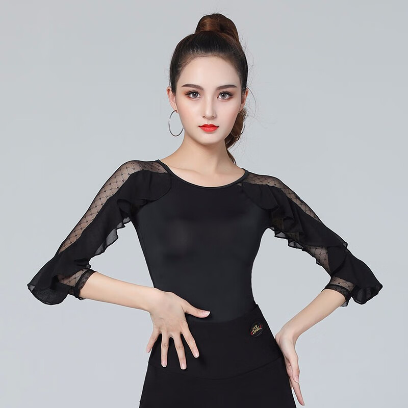 丹宝罗摩登舞上装女中袖冰丝舞蹈上衣广场交谊舞小衫女士国标舞服 女