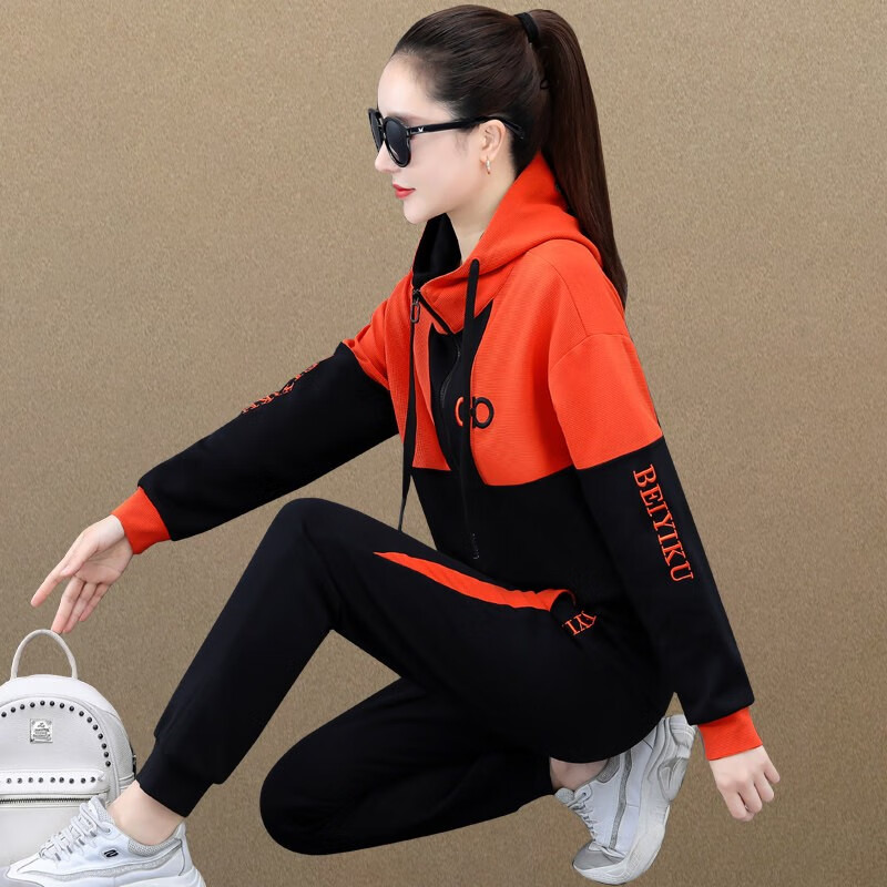 昇域 高端华夫格运动服套装女春秋季2022新款时尚洋气休闲跑步服卫衣