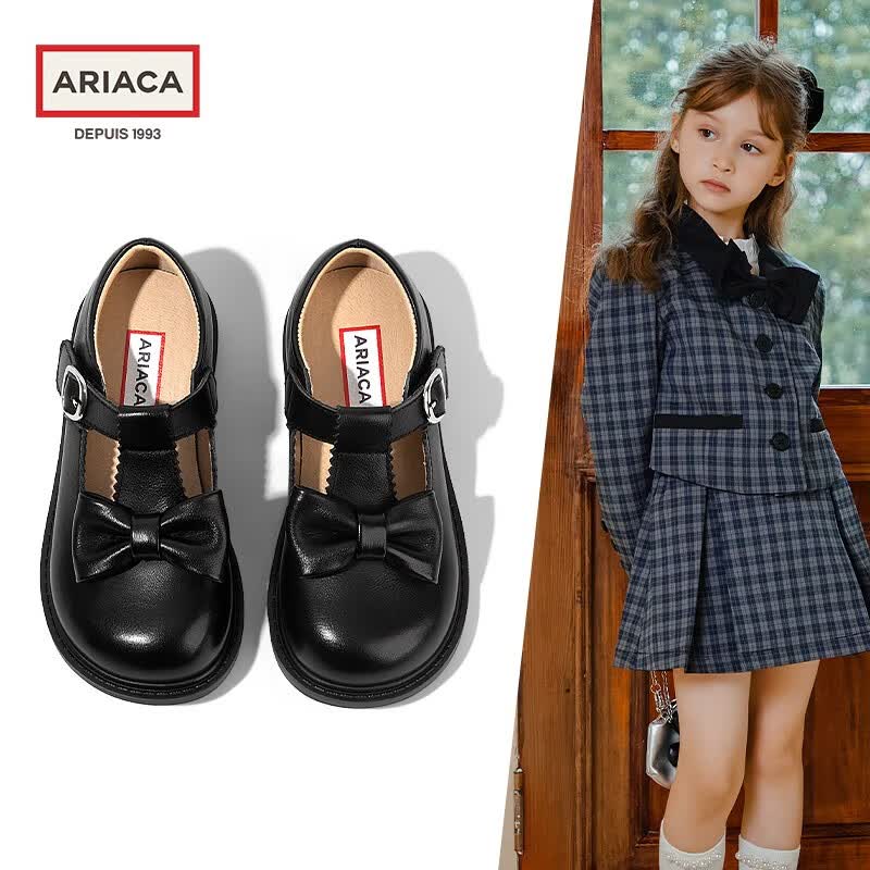 Ariaca艾芮苏女童皮鞋黑色公主鞋2023春季新款蝴蝶结真皮软底鞋子 黑色 29码 内长18.8/适合脚长18.0怎么样,好用不?