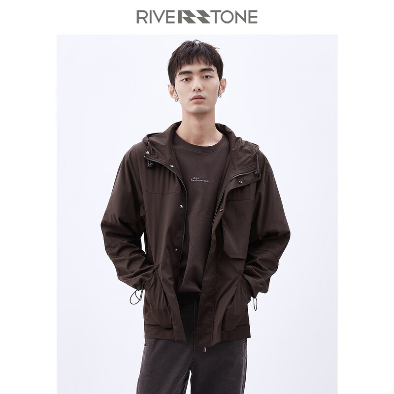 riverstone流石男装秋装机能风短款风衣春秋季新款男生工装连帽外套