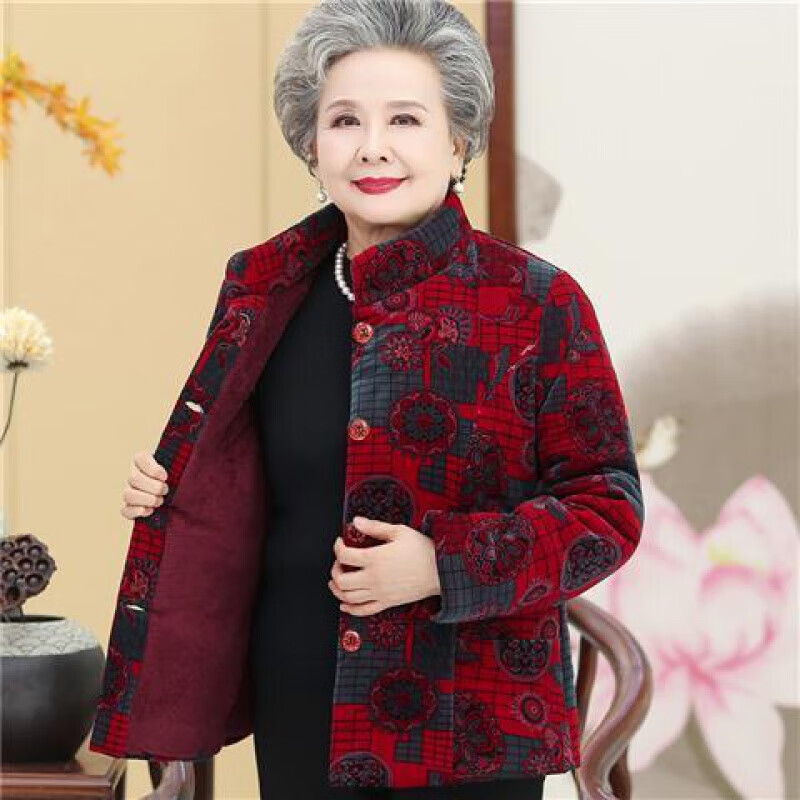 geruize 冬天老太太穿的棉袄老人家衣服老奶奶保暖外套棉衣60岁70中
