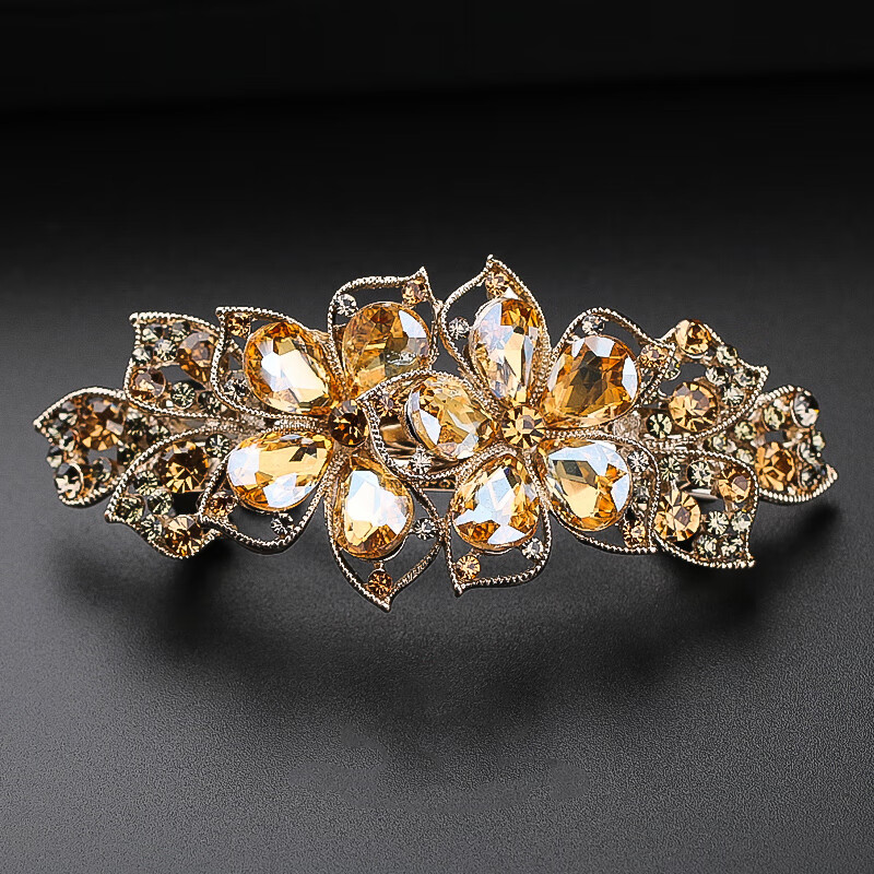 HANS’F夹子头饰2026年新款高端发夹女后脑勺大号横夹水晶发卡妈妈弹簧夹 香槟色