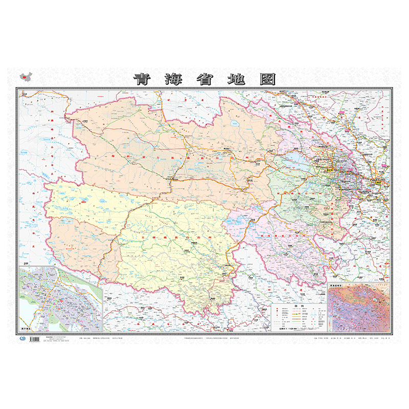2022年 青海省地图 约1.1米*0.8米 双面覆膜防水 政区交通地形图 无杆贴图