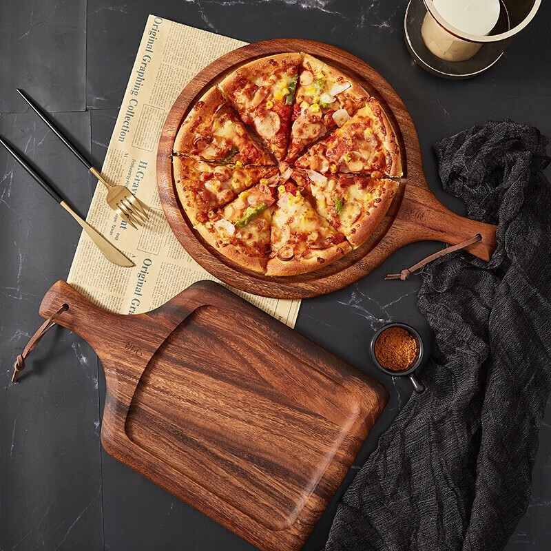披萨盘实木西餐盘儿童牛扒盘茶点面包蛋糕摆盘 披萨盘中号 牛排盘小号