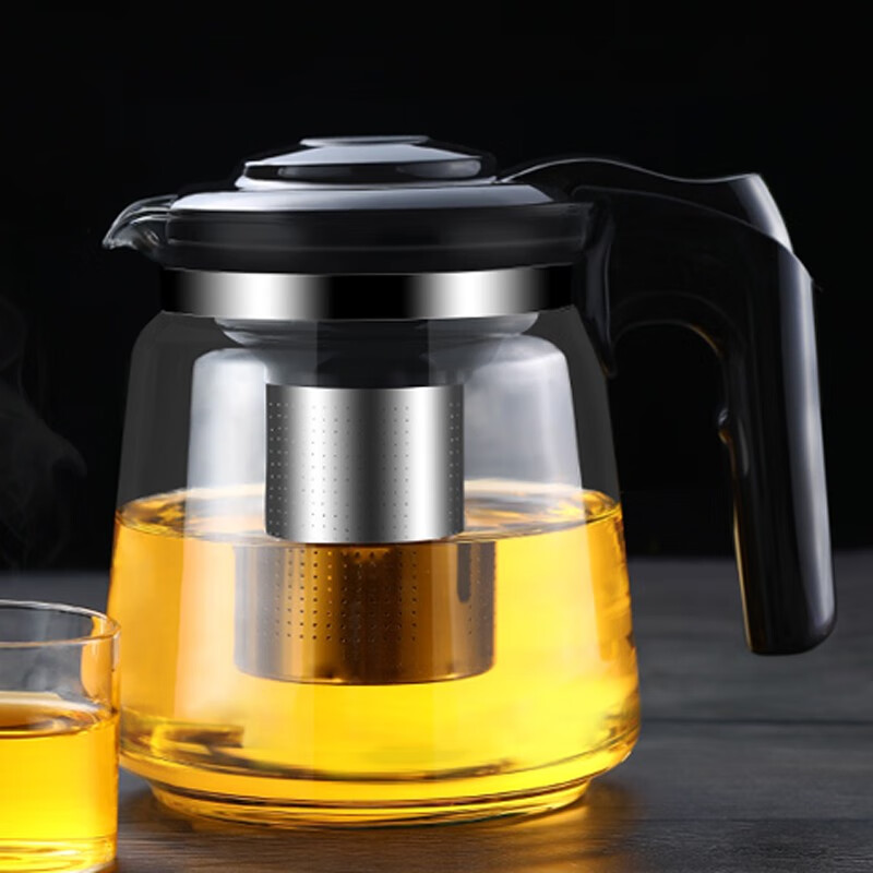禾艾苏（heisou）玻璃茶壶大容量耐热玻璃花茶壶泡茶器不锈钢过滤冲茶器功夫茶具 1500ml茶壶