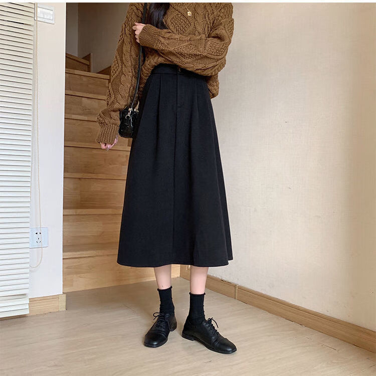 秋冬季女裙子长款半身裙秋冬2022新款高腰遮胯显示a字裙大摆裙毛呢