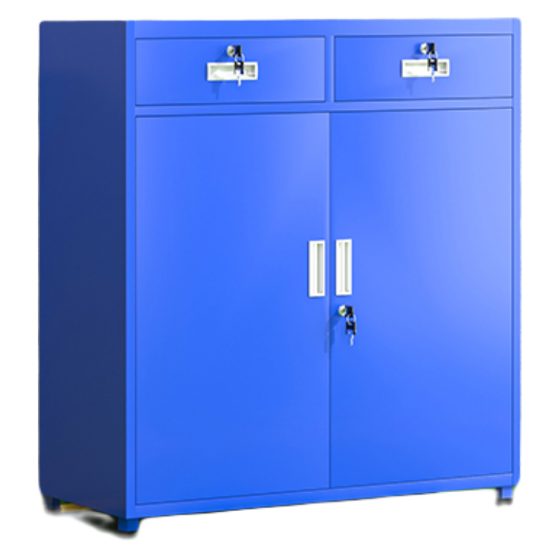 菲睿克 加厚重型工具柜工厂五金收纳柜汽修车间储物柜带锁多功能抽屉柜 蓝色对开门二抽