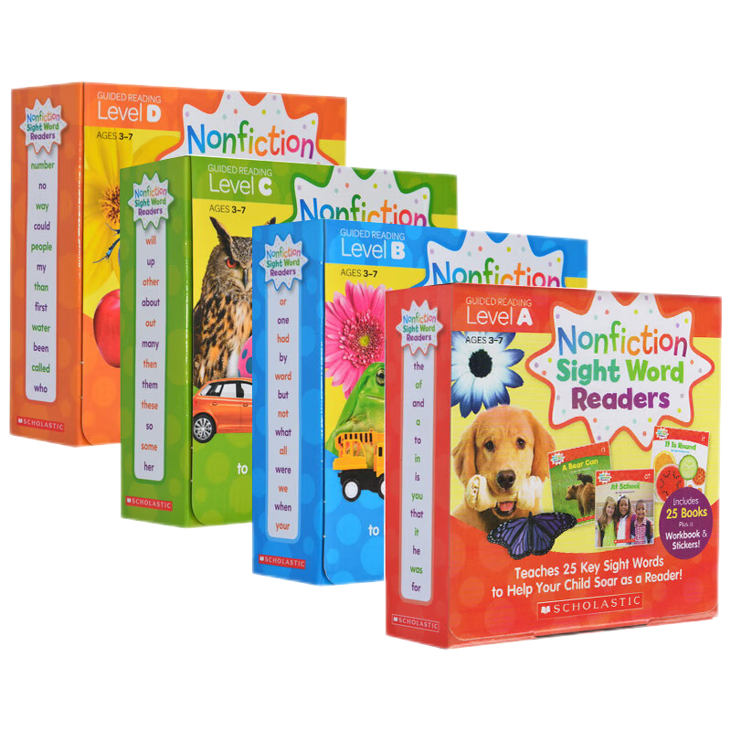 Scholastic 学乐英文入门 学乐高频词 ABCD共4盒100册 关键字词 Nonfiction Sight Word Readers 高频词读物 科普科学绘本 分级读物 视觉词读