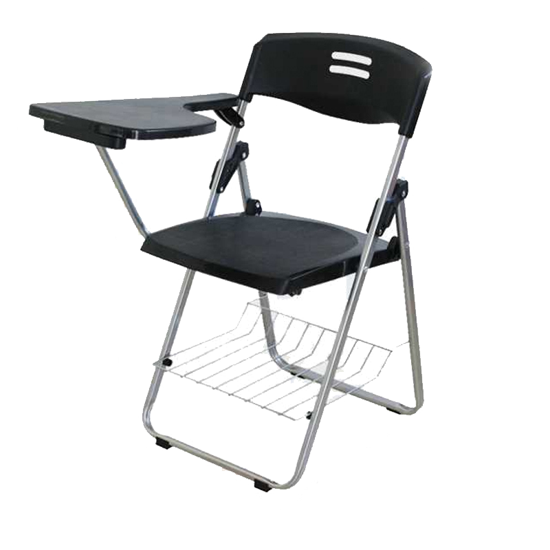 AEY 折叠椅户外培训椅家用办公椅宿舍椅子带写字板书架网 黑色