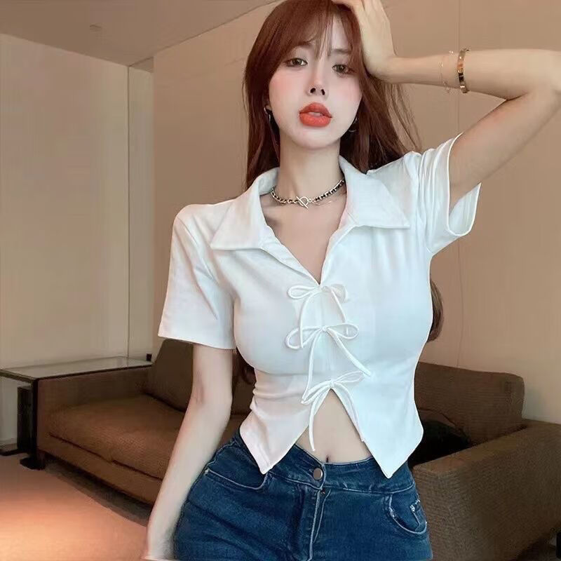 向晓西女士一字肩上衣紧身t恤短袖上衣辣妹上衣纯欲风甜辣ins短款短袖