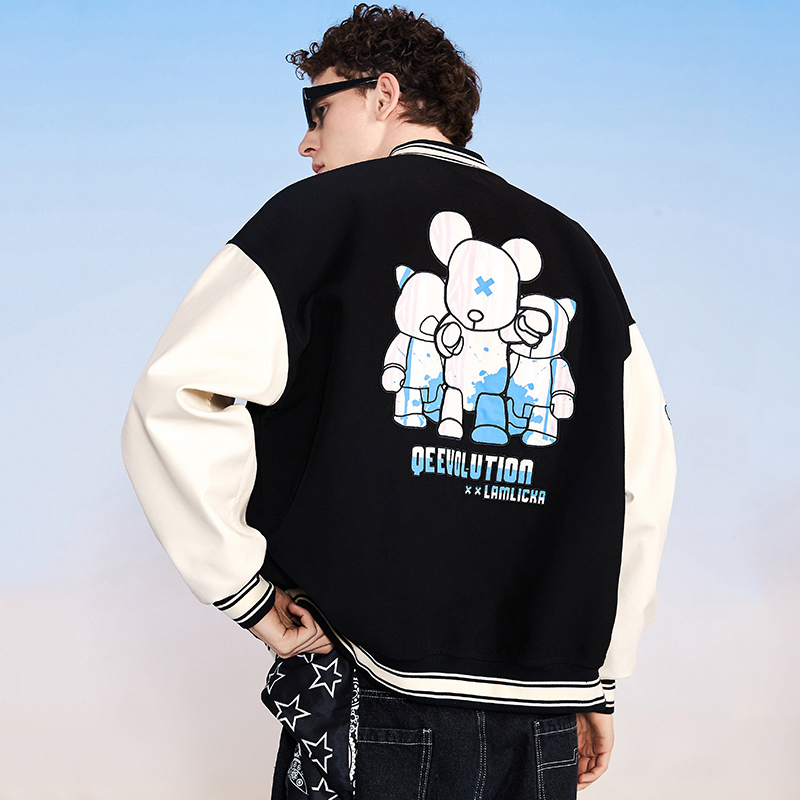 天龙致尊denon supreme夹克男女潮牌联名撞色卡通字母印花oversize