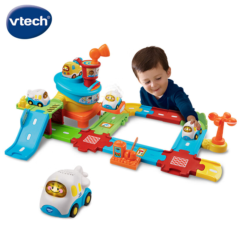 伟易达（Vtech）儿童玩具1-5岁 神奇轨道车飞机场 声光感应飞机模型 男孩生日礼物