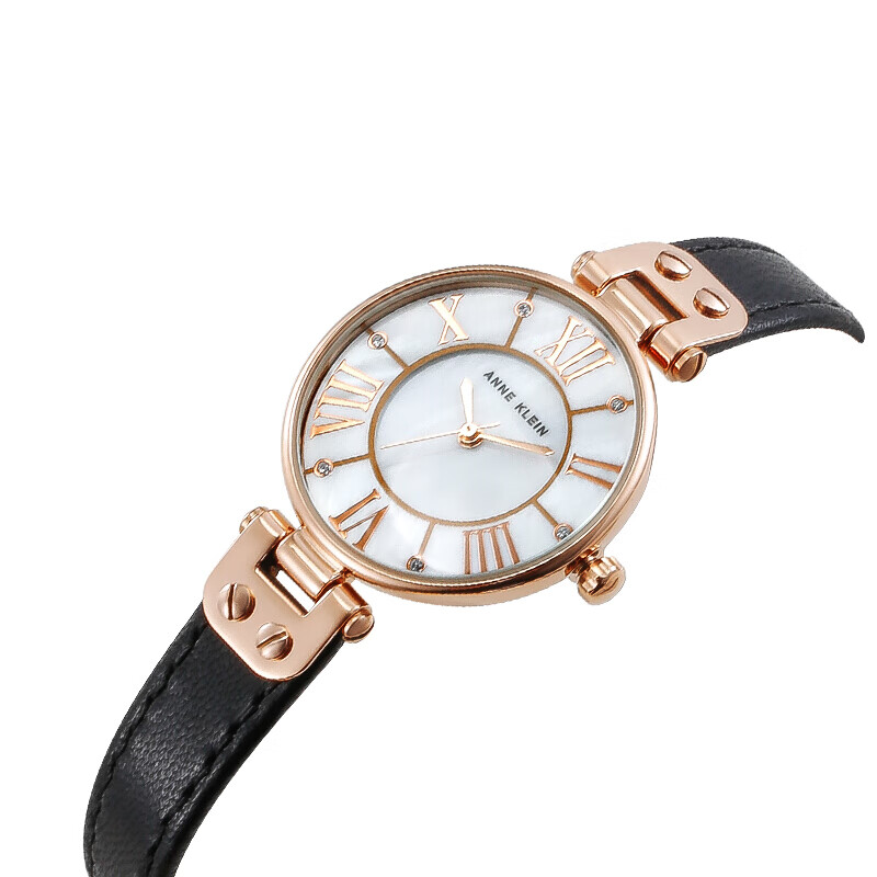安妮克莱因ANNE KLEIN欧美表AK女士手表复古时尚罗马数字贝母盘面石英腕表 皮革带贝母表盘