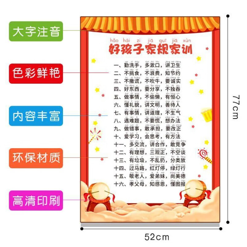 好孩子家规家训八不八要家规家训挂图（5张）详情图