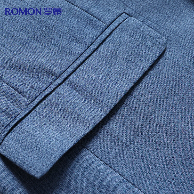 罗蒙 西服男修身春秋款商务青年弹力小西服休闲男士单西外套夹克正装职业装上衣西装结婚礼服 蓝格 180/XL