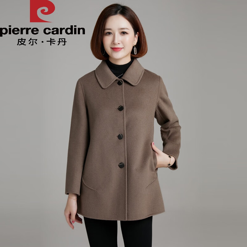 皮尔卡丹高档品牌女装  秋冬新款双面羊绒大衣女小个子短款宽松大i码
