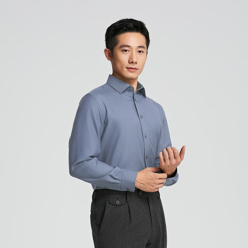 雅戈尔衬衫男士春秋青年男长袖衬衫YLQW115524HBA【商场同款】 蓝色素色YLQW115524HBA 42
