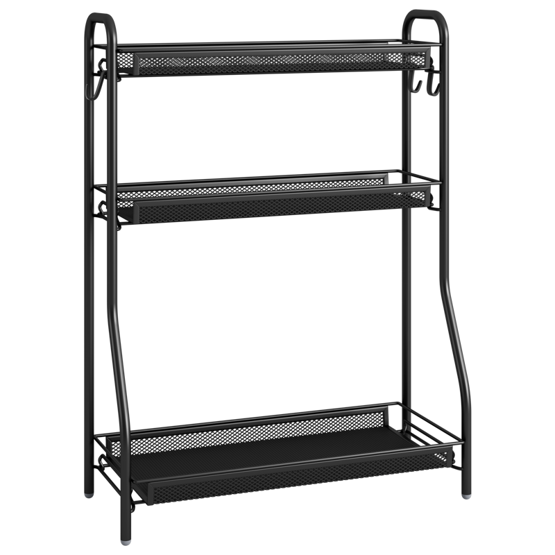 网纳 厨房置物架多功能台面调料架刀具砧板调味瓶收纳架厨具整理储物架 黑色三层WN-9002B1