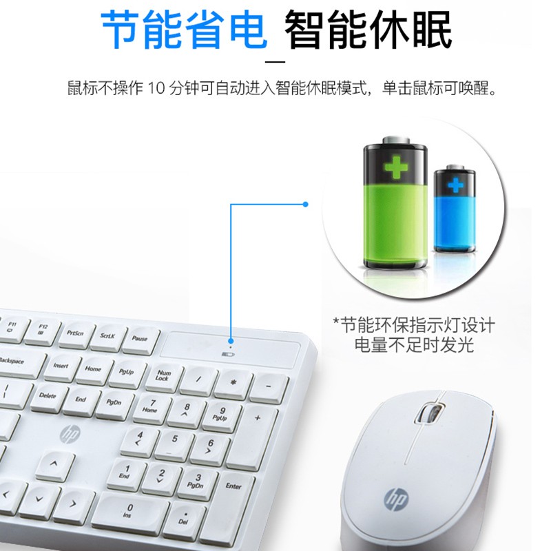惠普（HP）CS10无线键盘鼠标套装 笔记本台式电脑通用办公无线键鼠套装 鼠标键盘无线自动休眠套装 白色
