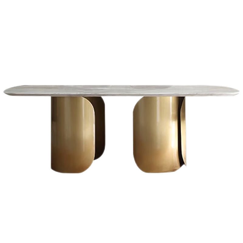 快乐之源 轻奢长方形亮光面岩板餐桌家用小户型现代简约网红设计师款餐桌椅 1.4米餐桌 岩板餐桌