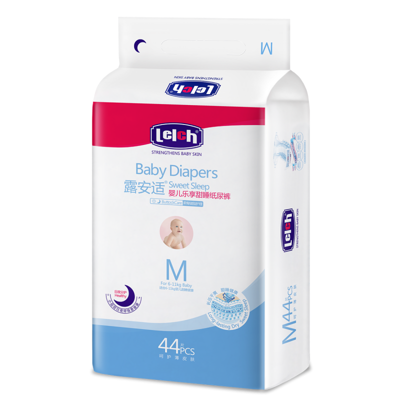 露安適（Lelch）微氣候系列夜用紙尿褲M44片(6-11kg) 中號嬰兒紙尿褲 尿不濕
