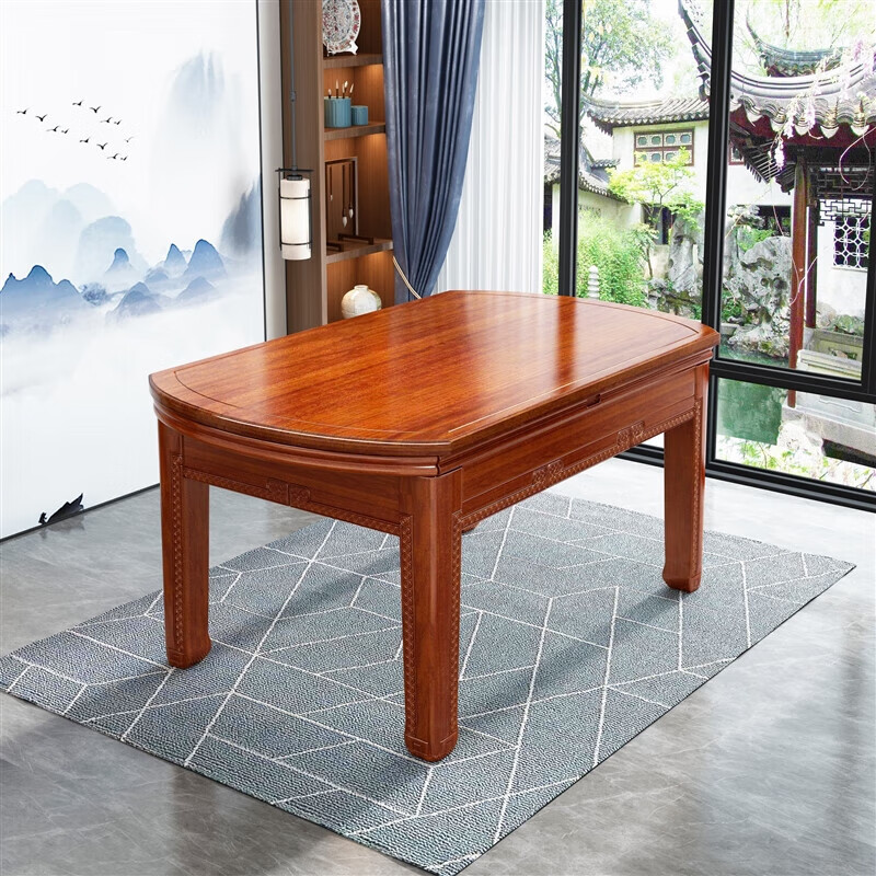 富茂宏南康实木家具 菠萝格餐桌 安歌全实木餐桌椅组合方圆两用伸缩金