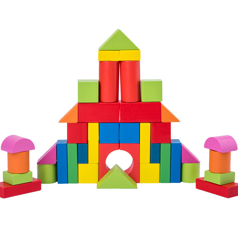 彩色小积木 婴儿抓握小块幼儿童实木头制拼装方块玩具数字早教男女