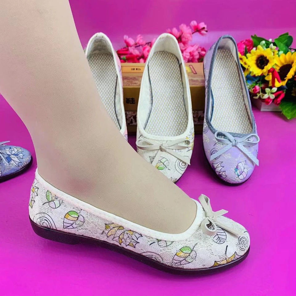 老北京花布鞋女民族风红布鞋针织刺绣花布鞋舞蹈鞋女单鞋汉鞋风鞋 浅