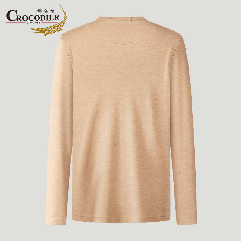 鳄鱼恤(CROCODILE)中青年男士T恤套头圆领柔软亲肤长袖衫 卡其 S 46