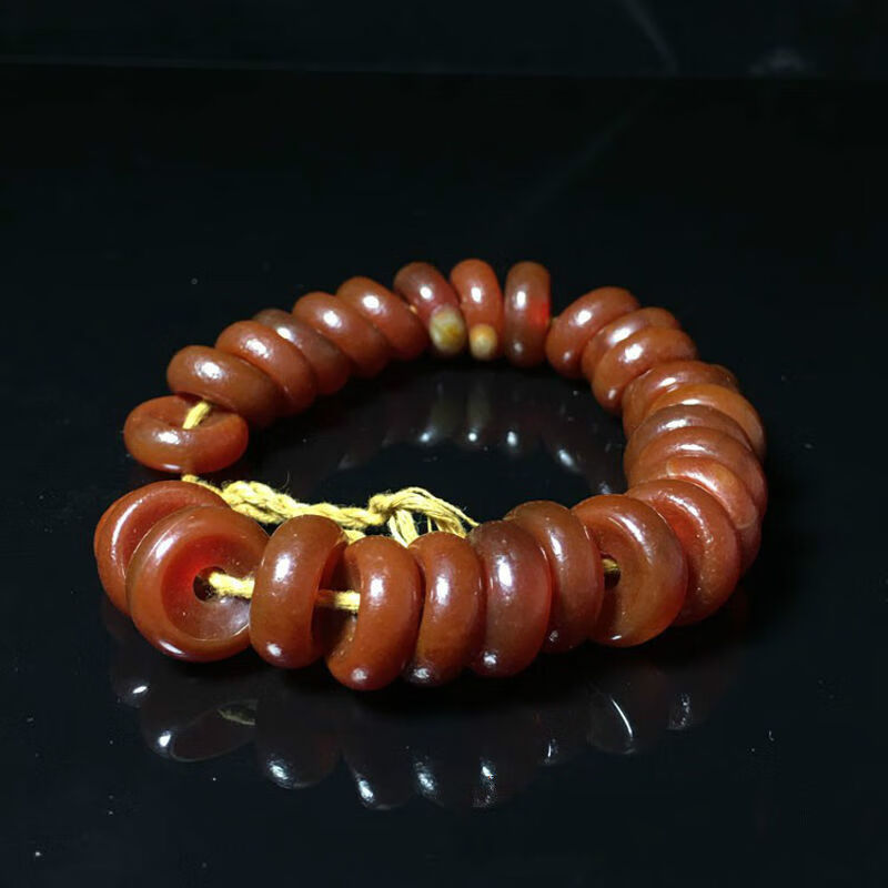 高古西周仿古老珠子算盘珠天然红老玛瑙隔片珠手链手串金刚佛珠配饰