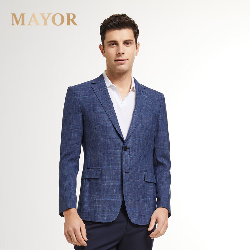 MAYOR男装秋季Loro piana进口面料商务休闲舒适正装西服单西男 蓝色 185/104A(52R)