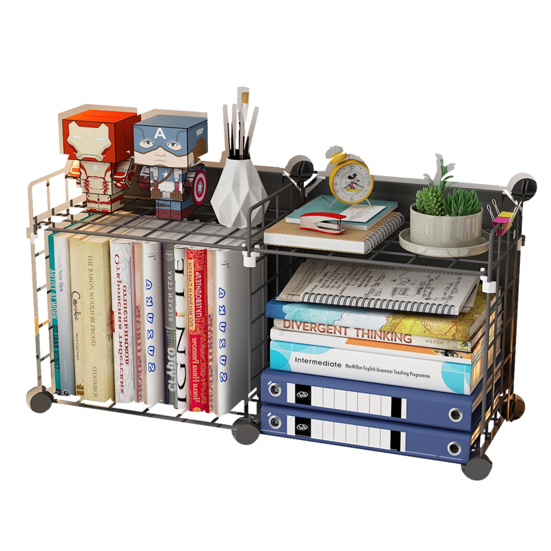 蔻丝书架上置物架简约现代学生用小柜收纳桌面 黑2格带2隔板