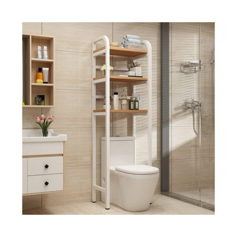 菲达森  卫生间马桶上方置物架卫生间落地上面置物架靠墙浴室多层收纳架厕所钢木架免打孔SN1329 50长*35宽*165高(白架+浅胡桃)升级款