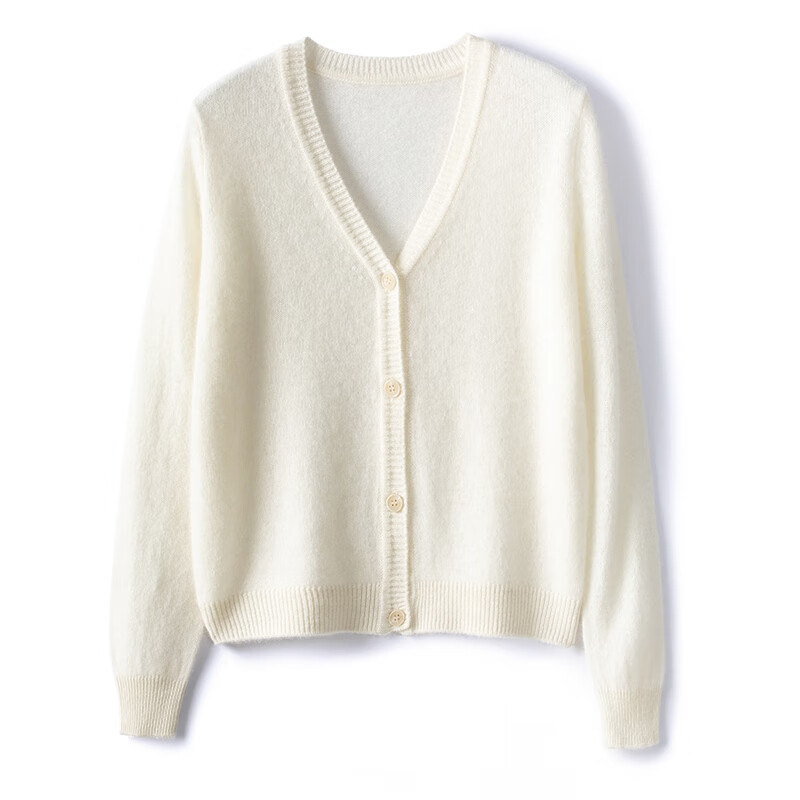 杜宾爵羊绒衫女开v领薄款2022年新品外搭宽松外套针织上衣 奶白色 s