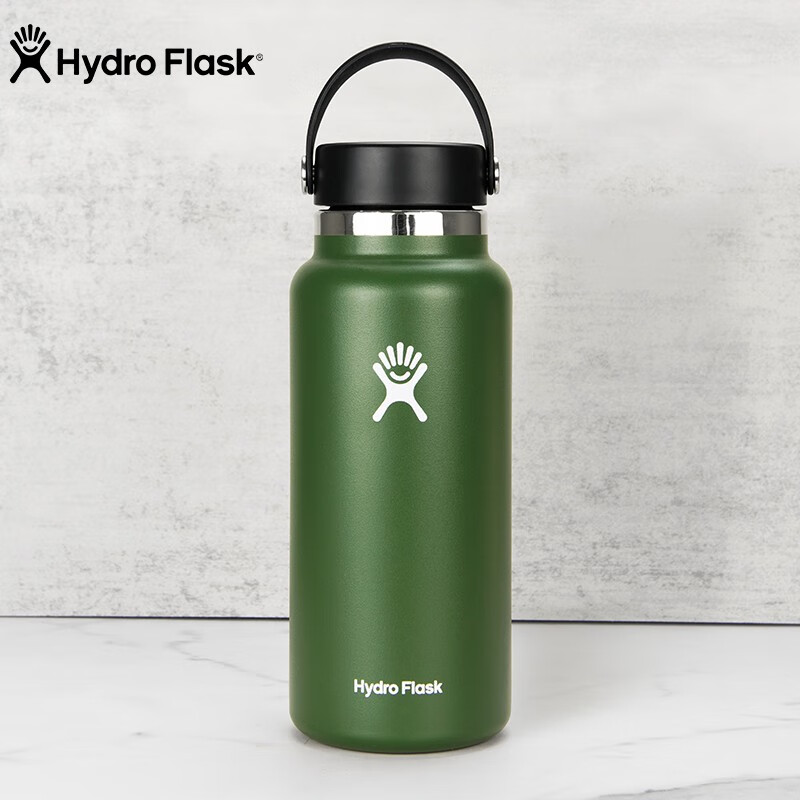 Hydro Flask 保温杯男女双层不锈钢超大容量运动便携宽口杯子美国露营进口 橄榄绿-946ml【带杯刷+创意贴】