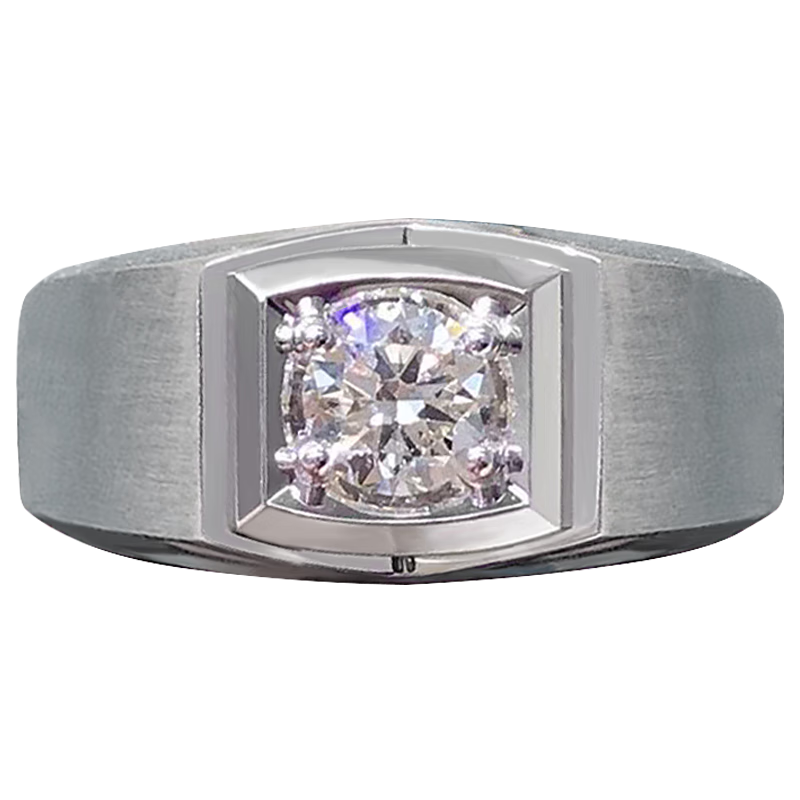 晨诠爱18k金合成培育钻石男戒简约拉丝大气人造男士四爪钻戒一1克拉