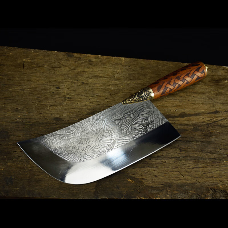 圆头切片刀手工锻打切菜刀老式复古锋利厨师刀家用菜刀 龙影切片刀