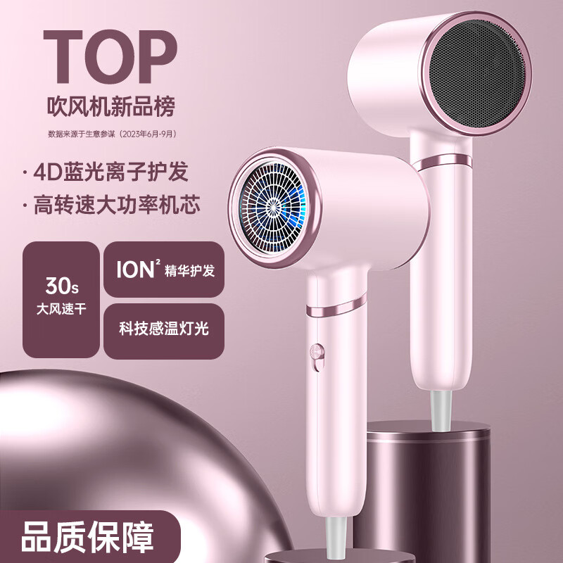 电吹风静音家用护发吹风机负离子学生宿舍大功率高速吹风筒不毛躁 蔷薇花粉色 800功率