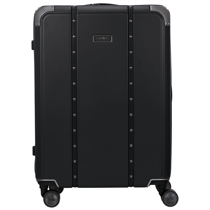 新秀麗（Samsonite）復古摩登拉桿箱 鋅合金護角 鉚釘豎織帶 大容量旅行箱行李箱 QV2 黑色 28英寸