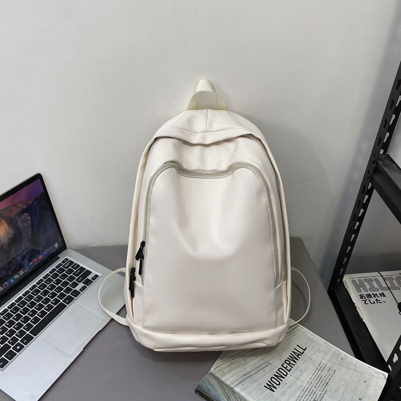 铭汇通东风二号背包2024pu软皮书包女大学生水时尚皮质背包 -米白色