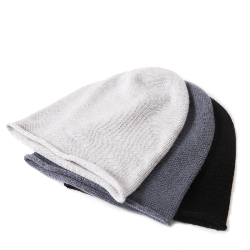 无缝针织帽通用通用秋冬保暖百搭包头帽冷帽通用卷边羊绒帽子 浅灰色 100%山羊绒 可调节